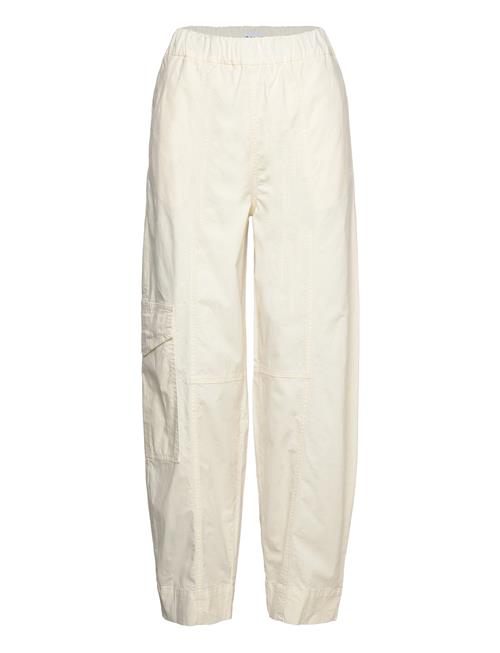 Washed Cotton Canvas Elasticated Curve Pants Ganni Cream