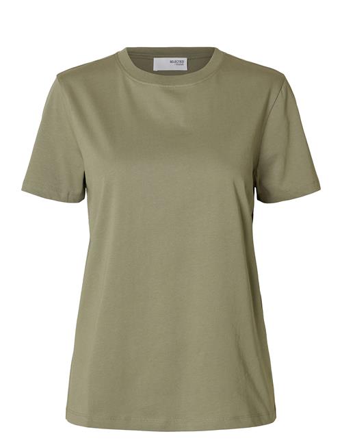 Se Slfmyessential Ss O-Neck Tee Noos Selected Khaki ved Booztlet