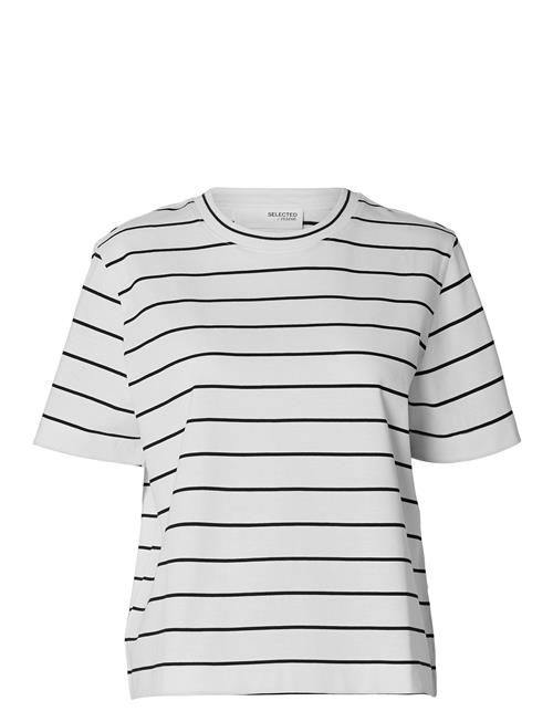 Slfessential Ss Striped Boxy Tee Selected White