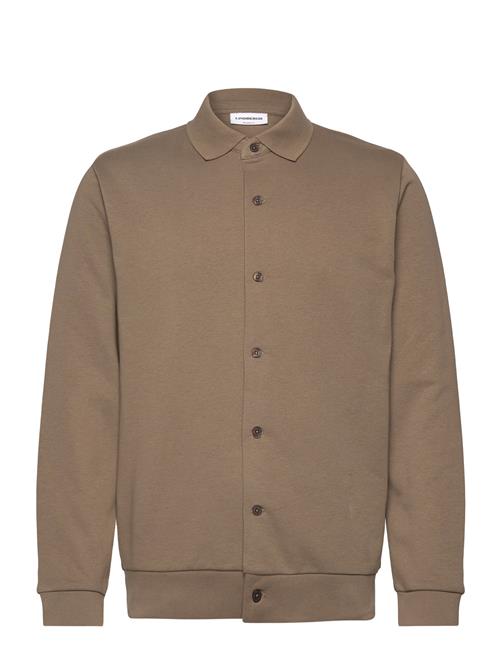 Jersey Button Through Pique L/S Lindbergh Brown