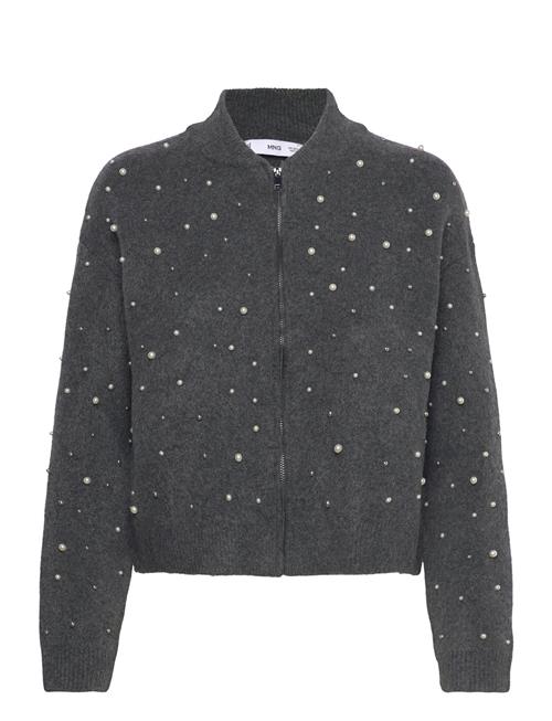 Knitted Jacket With Pearl Details Mango Grey