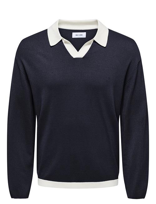 ONLY & SONS Onsadrian Reg 12 Ls Contrast Polo Knit ONLY & SONS Navy