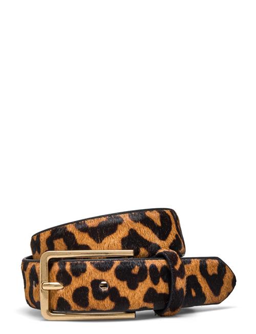 Leopard Fur Leather Belt Mango Brown