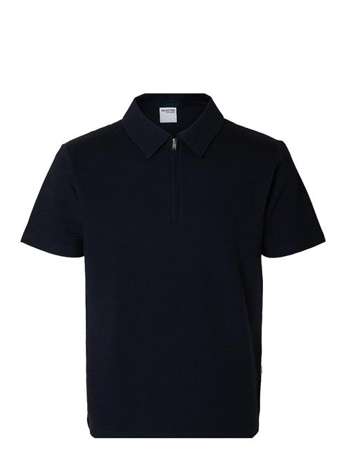 Selected Homme Slhsander Seersucker Zip Ss Polo Selected Homme Navy