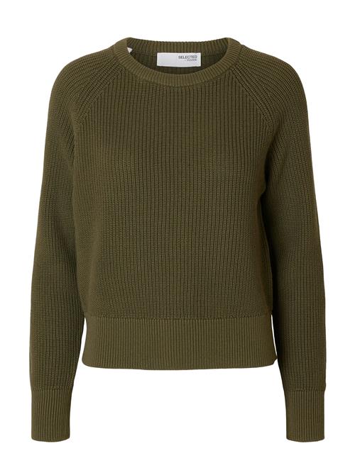 Selected Femme Slfbirla Ls Knit Short O-Neck Selected Femme Khaki