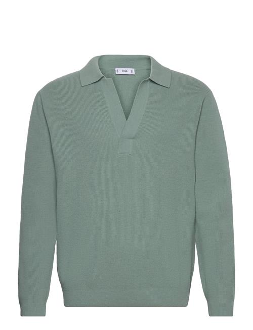 Knitted Wool Blend Polo Sweater Mango Green