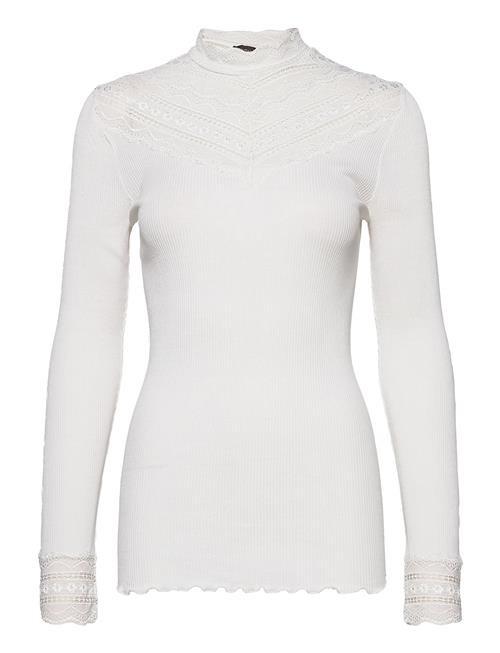 Rwbenita Silk Ls Lace T-Neck T-Shi Rosemunde White