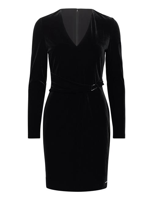 Calvin Klein Velvet V Neck Metal Dress Calvin Klein Black