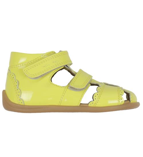 Pom Pom Sandaler - Two Velcro Scalloped - Yellow Patent