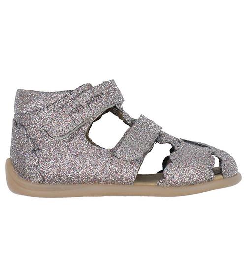 Pom Pom Sandaler - Two Velcro Scalloped - Multi Glitter