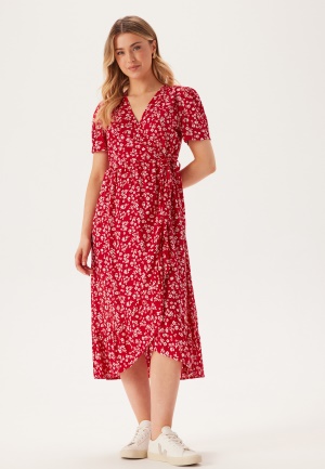 Happy Holly Evie Puff Sleeve Midi Wrap Dress Red/Patterned 48/50