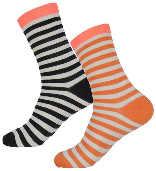 Mads Nørgaard Strømper - 2-pak - Stripe Mix - Black/Tangarine