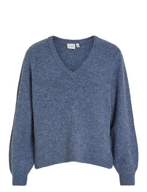 Vila Vibeluna V-Neck Rev L/S Knit Top - Noos Vila Blue