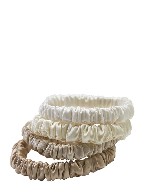 Lenoites Mulberry Silk Skinny Scrunchies White, Cream White, Beige, Light Brown Lenoites Patterned