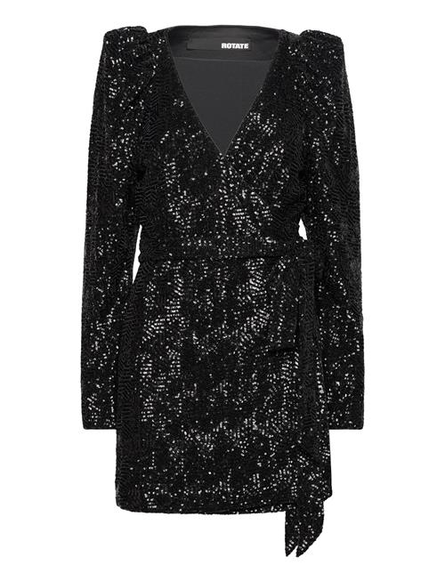 ROTATE Birger Christensen Sequins Mini Wrap Dress ROTATE Birger Christensen Black