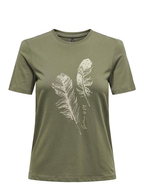 ONLY Onlkita Life Reg S/S Feathers Top Jrs ONLY Khaki