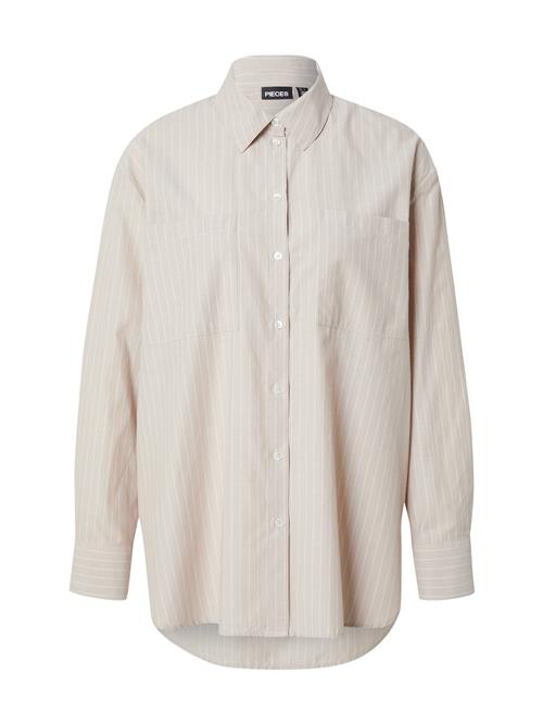 PIECES Bluse 'Melia'  mørkebeige / hvid