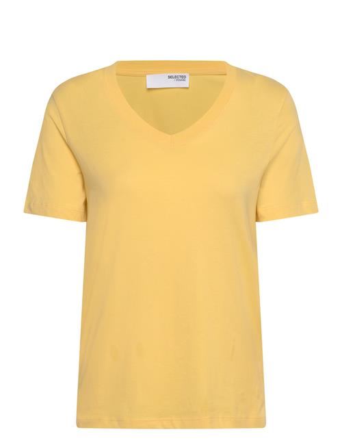 Slfmyessential Ss V-Neck Tee Noos Selected Yellow