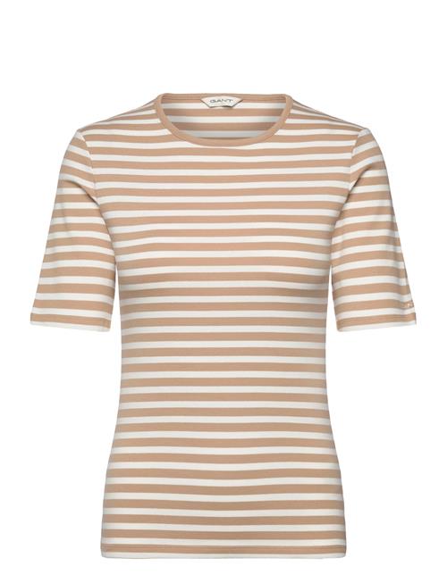 GANT Slim Striped 1X1 Ribbed Ss T-Shirt GANT Beige