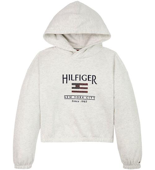 Tommy Hilfiger Hættetrøje - Cropped - Sequin Flag - Snow White H