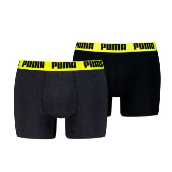 Puma 2P Men Everyday Basic Boxer Sort/Gul bomuld Medium Herre