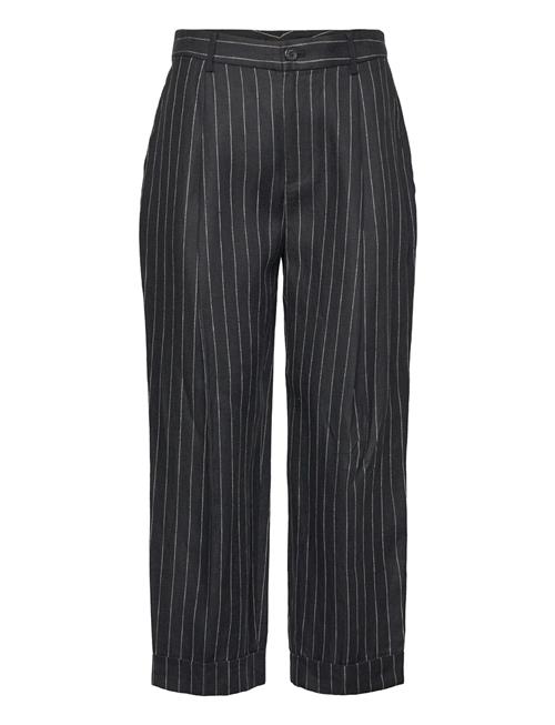 Pinstripe Pleated Linen Cropped Pant Lauren Ralph Lauren Black