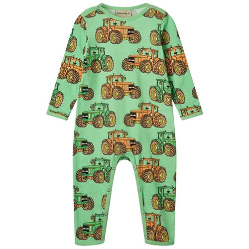 Småfolk Long Sleeved Baby Suit With Tractors Minty Green Tea Tractors Langærmet Onesie Minty Green Tea | Grønn | 56 cm