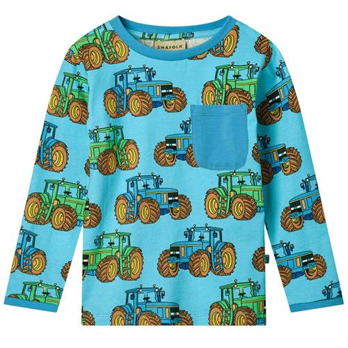 Småfolk Long Sleeved Top With Tractors Blue Atoll Tractors Langærmet T-shirt Blue Atoll | Blå | 3-4 years