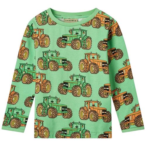 Småfolk Long Sleeved Top With Tractors Minty Green Tea Tractors Langærmet T-shirt Minty Green Tea | Grønn | 3-4 years