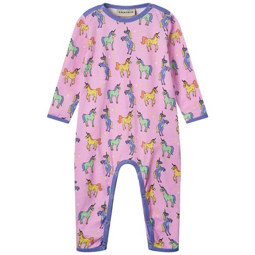 Småfolk Long Sleeved Baby Suit With Unicorns Pink Lavender Unicorns Langærmet Onesie Pink Lavender | Lyserød | 56 cm