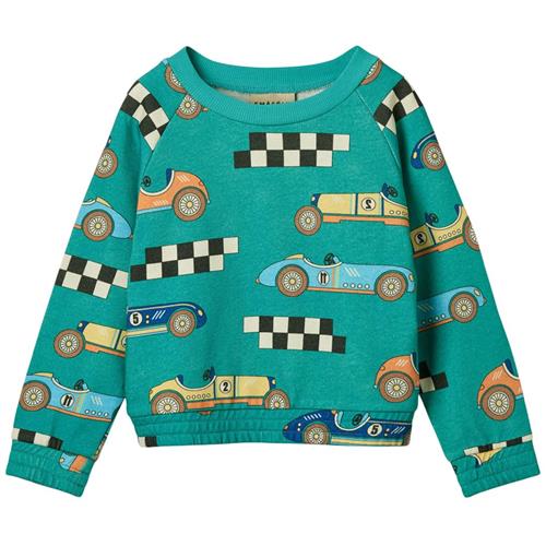 Småfolk Sweatshirt Racerbiler Teal 4-5 Y  Grøn  4-5 år  mand