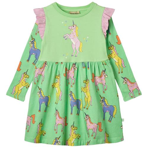 Småfolk Dress With Unicorns Minty Green Tea Unicorns Langærmet Kjole Minty Green Tea | Grønn | 7-8 years