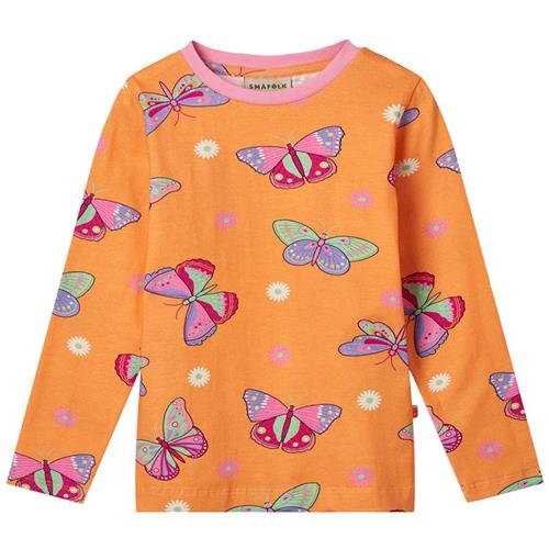 Småfolk Butterflies Langærmet T-shirt Papaya 3-4 Y  Orange.  3-4 år  kvinde