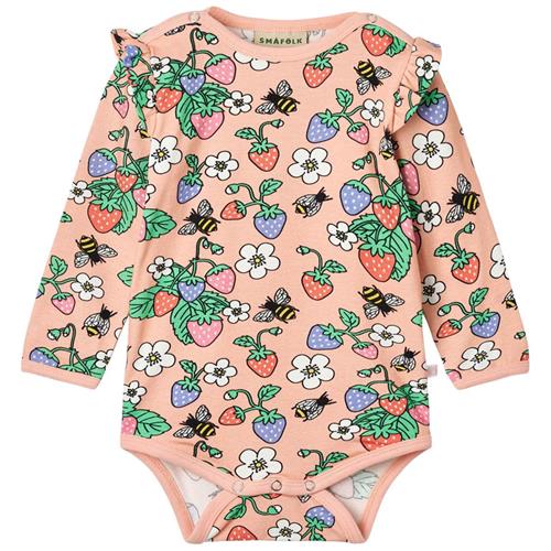 Småfolk Long Sleeved Baby Body With Strawberries Blossom Strawberries Baby Body Blossom | Lyserød | 74 cm