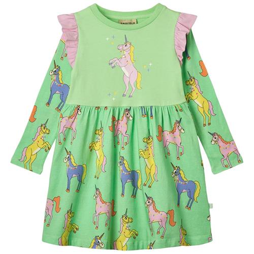 Småfolk Unicorns Langærmet Kjole Minty Green Tea 4-5 Y  Grøn  4-5 år  kvinde