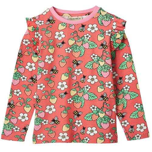 Småfolk Strawberries Langærmet T-shirt Pink Punch 2-3 Y  Lyserød  2-3 år  kvinde