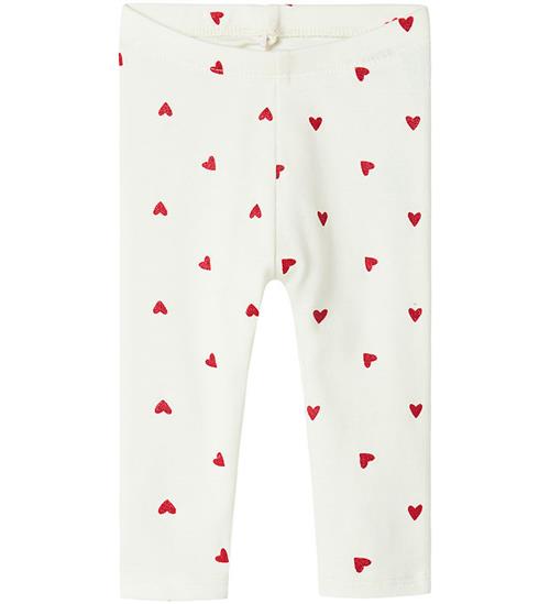 Name It Leggings - NbfDheart - Cloud Dancer m. Hjerter