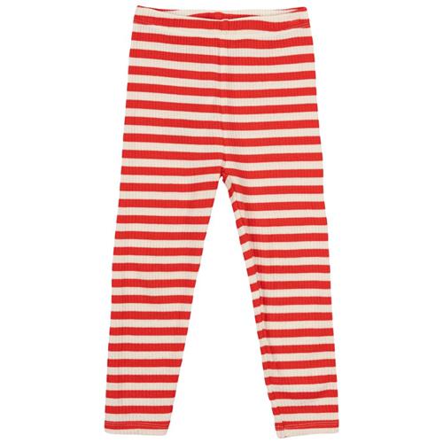 The New Siblings GOTS Fro Uni Rib Leggings Poppy Red Striped | Rød | 86 cm