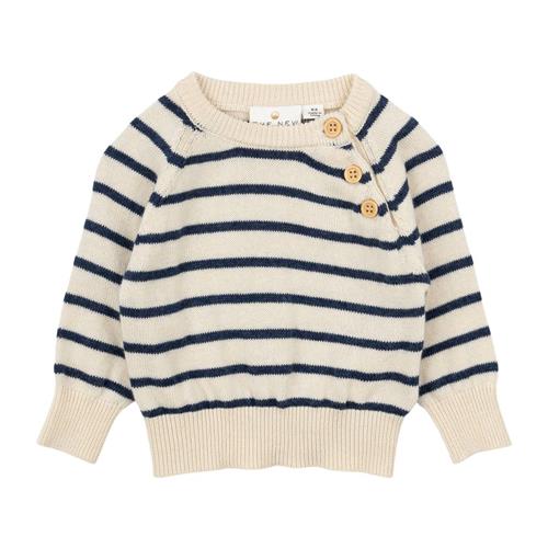 The New Siblings Norton Strikket Pullover Mood Indigo Striped 80 cm  Marineblå  80 cm  mand