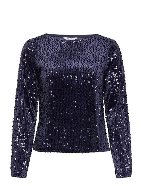 Sequin Trumpet Sleeve Top Bubbleroom Navy