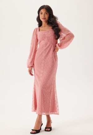 Bubbleroom Occasion Ruched L/S Ankle Dress  Pink 46