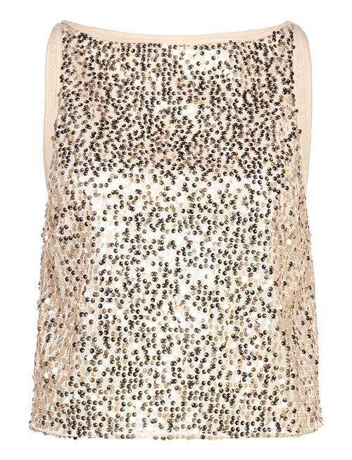 Net Sequins Boatneck Top ROTATE Birger Christensen Beige