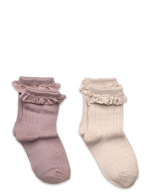 2 Pk Wool Lace Socks Nora Wheat Pink