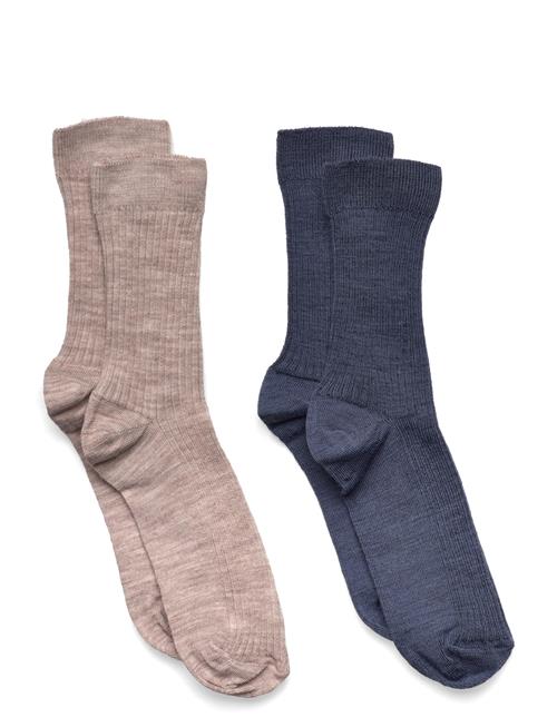 Sock 2P Wool Ribb Lindex Blue