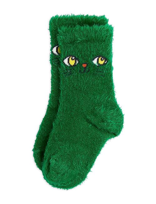 Cat Face Fluffy Sock Mini Rodini Green