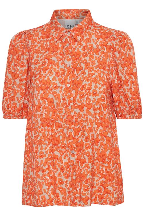 ICHI Bluse 'AYA'  mørkebeige / orange / koral