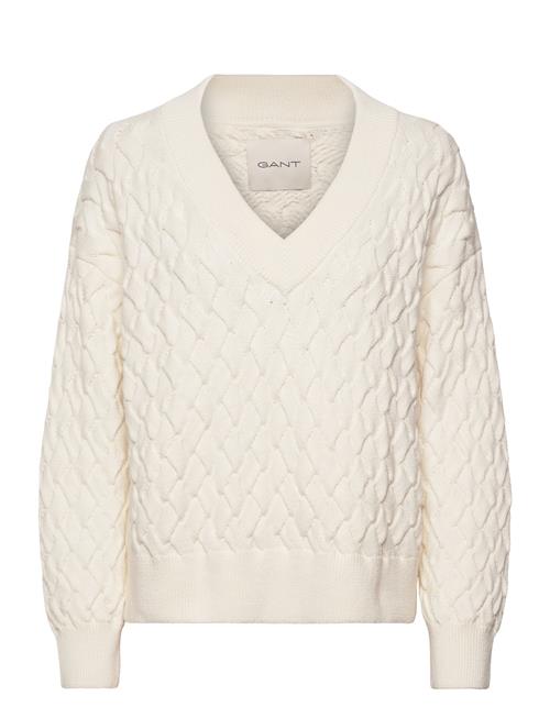 Textured Cotton V-Neck GANT Cream