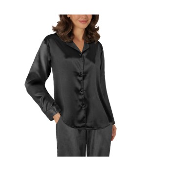 Lady Avenue Satin Pyjama With Long Sleeves Sort silke Large Dame