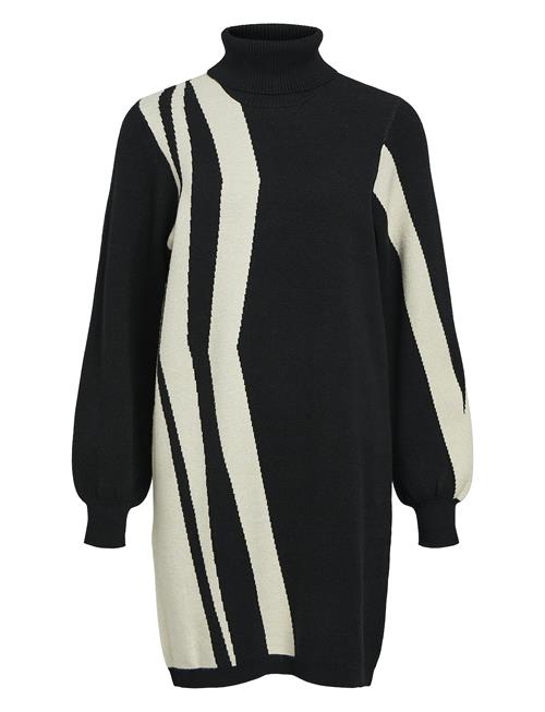 Objray L/S Knit Rollneck Dress Aop Noos Object Black