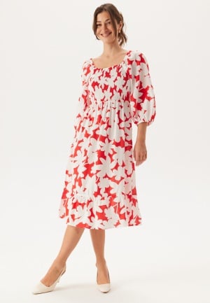 VERO MODA Vmdicthe 3/4 SQUARE CALF DRESS Fiery Red Aop:loa XL